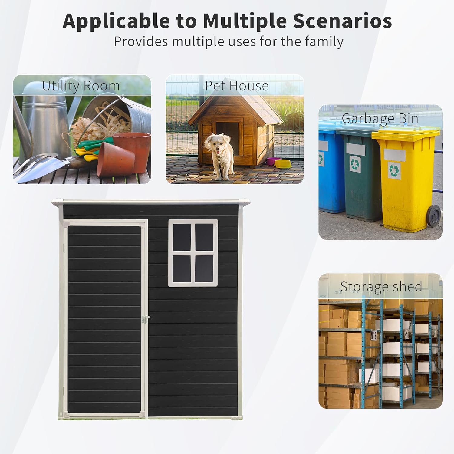 5X3 ft Outdoor Resin Storage Shed with Floor and Windows, Waterproof Plastic Garden Shed with Lockable Door and Air Vents, All-Weather Tool Sheds for Backyard, Patio, Lawn (Black)