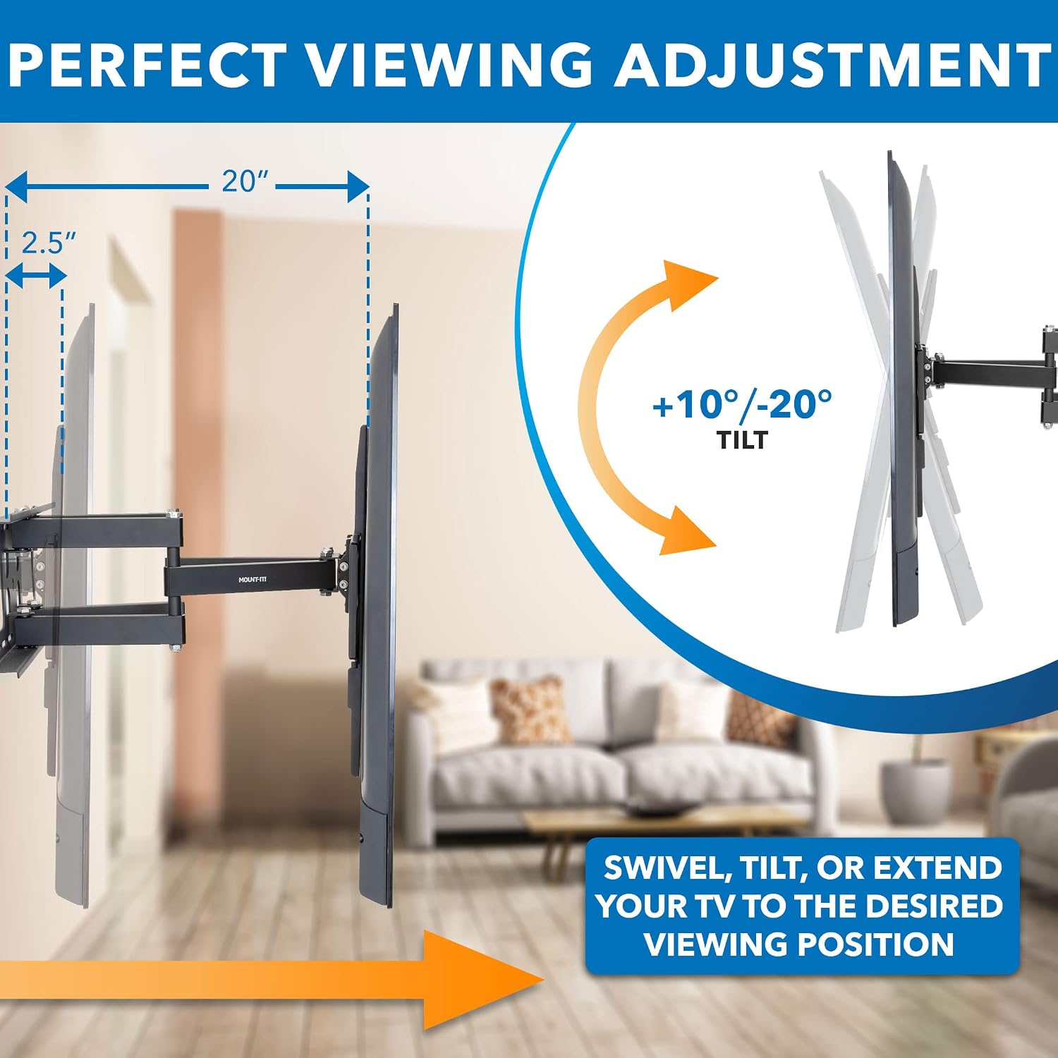 Mount-It! Outdoor TV Mount Weatherproof, Anti-Rust Anti-Corrosion Outside TV Bracket for Patio, Gazebo and Exterior, Fits 37-80', Heavy Duty Dual Full Motion Arms, VESA Up to 600x400mm, 110 Lbs Limit