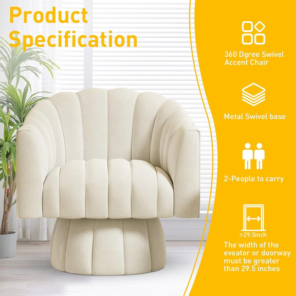 Dewhut Swivel Accent Chair, 360° Swivel Barrel Chair with Armrest, Velvet Upholstered Single Sofa Reading Chair for Living Room,Bedroom,Waiting Room(Beige)