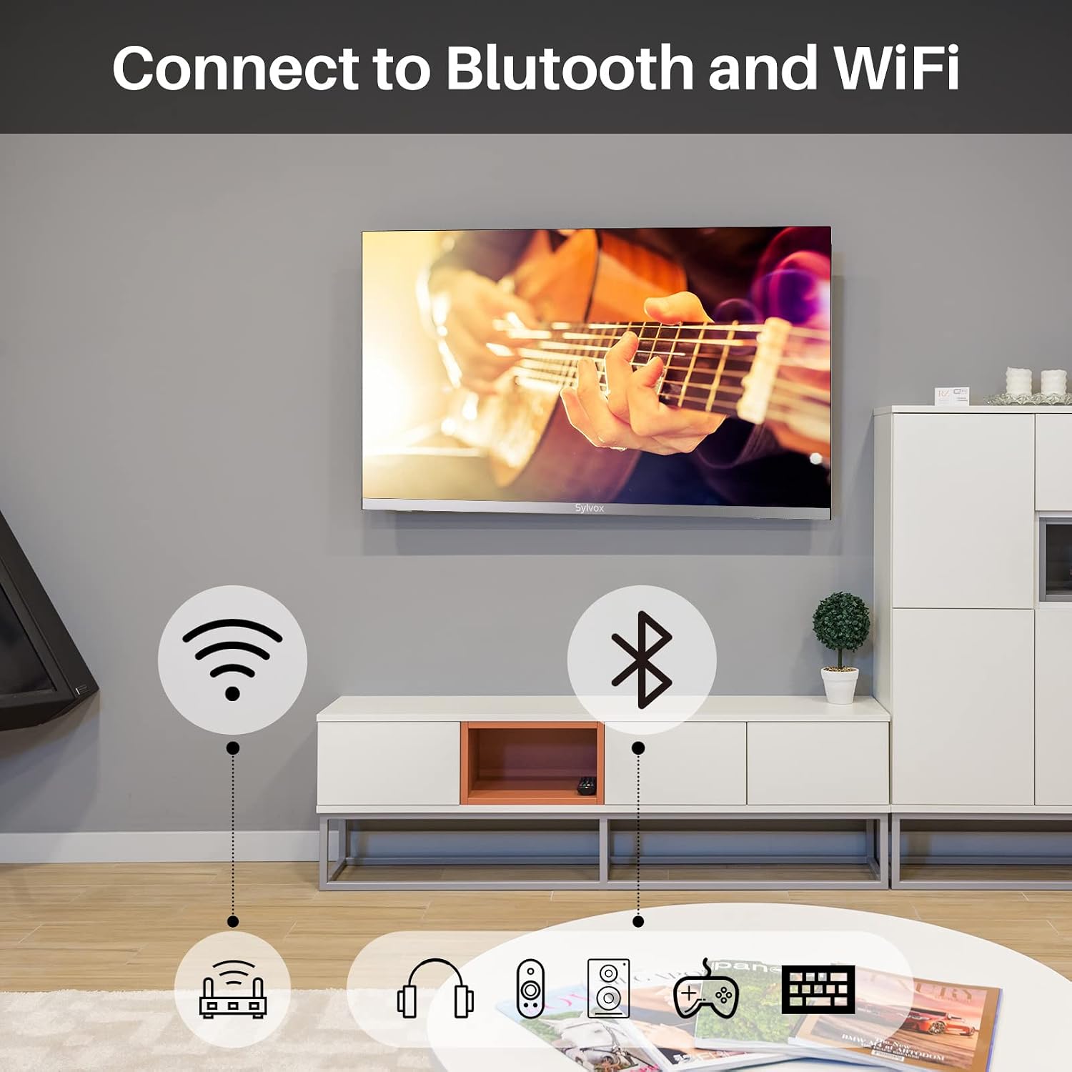 SYLVOX Smart RV TV, 22inch TVs with DVD Player Built-in, 12 Volt for RV Camper 1080P FHD, Google Smart Free Download APPs, Support WiFi Bluetooth, 2 HDMI & 2 USB, AC/DC Powered, Frameless Design