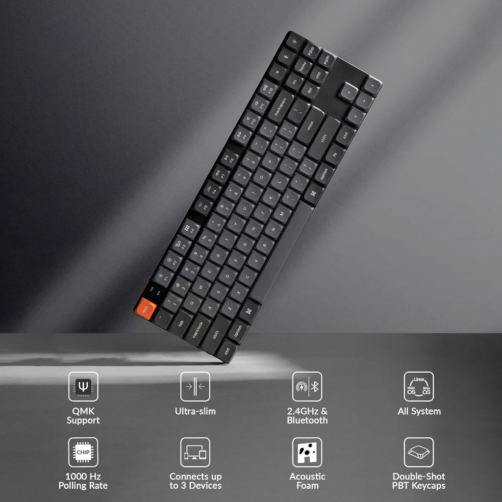 Keychron K1 Max Ultra-Slim Wireless Mechanical Keyboard, 80% TKL Layout Bluetooth/2.4 GHz/Wired Keyboard with Low-Profile Gateron Brown Switch, Hot-Swappable, RGB Backlit QMK for Mac Windows Linux