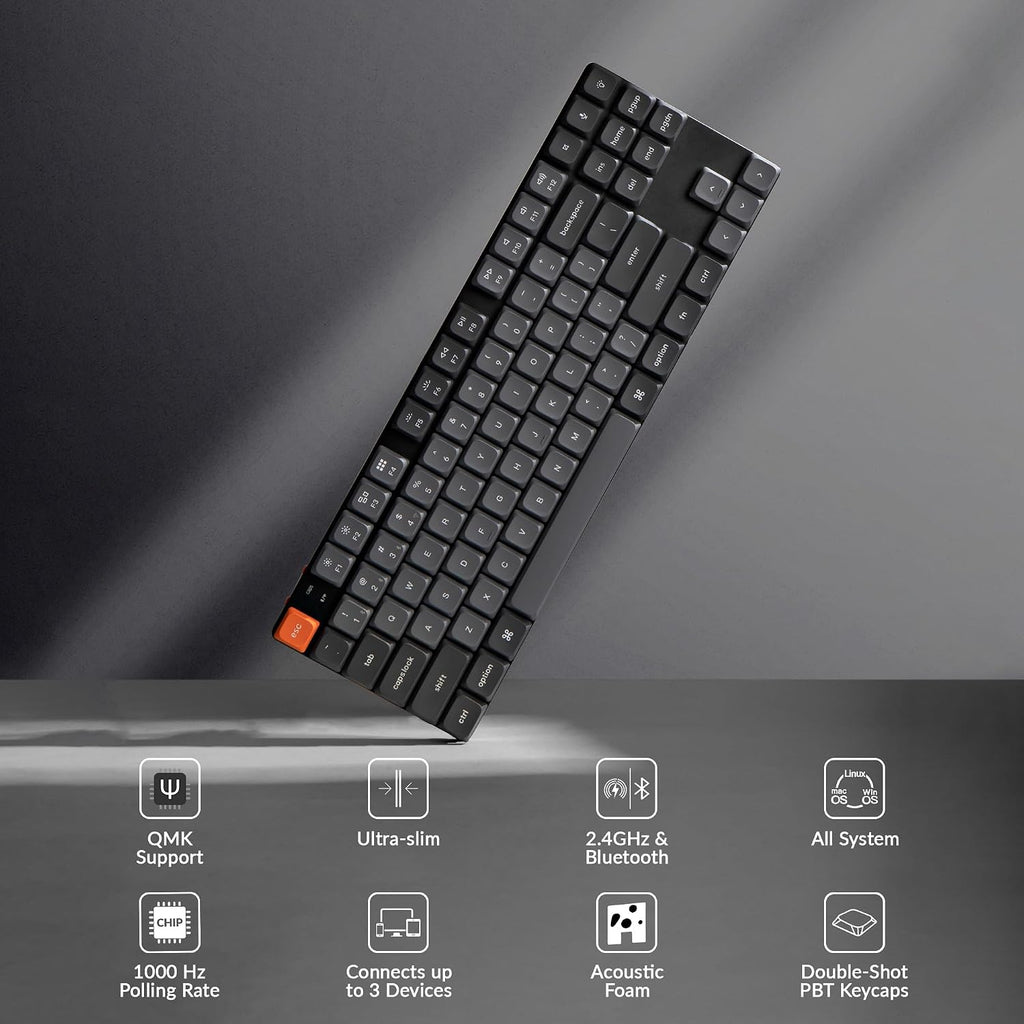 Keychron K1 Max Ultra-Slim Wireless Mechanical Keyboard, 80% TKL Layout Bluetooth/2.4 GHz/Wired Keyboard with Low Profile Silent Red Switch, Hot-Swappable, RGB Backlit, Launcher for Mac Windows Linux