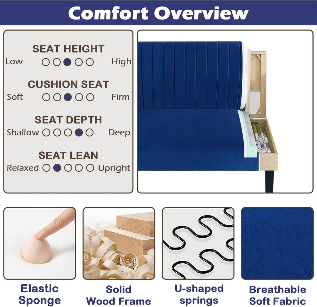STHOUYN Mini Comfy Couch Armless Loveseat Sofa with USB Port, Velvet Couches for Small Spaces Living Room, Apartment Office Dorm (Navy Blue)