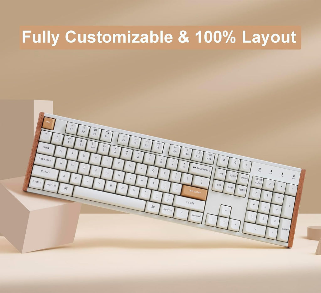 Keychron K10 HE QMK Wireless Gaming Custom Mechanical Keyboard, 2.4 GHz/Bluetooth/Wired Full-Size Hot-Swappable Programmable RGB Backlit Gateron Magnetic Switches for Mac Windows, Wood Frame-White