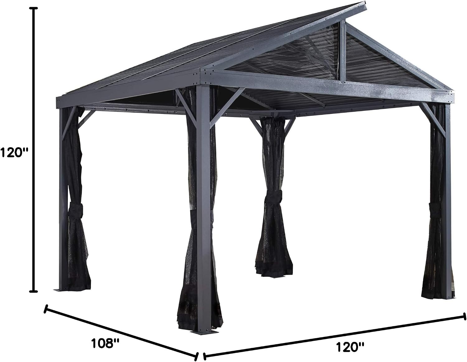 Sojag 10' x 10' Sanibel II Hardtop Gazebo Outdoor Weather-Resistant Aluminum Frame Sun Shelter with Mosquito Netting
