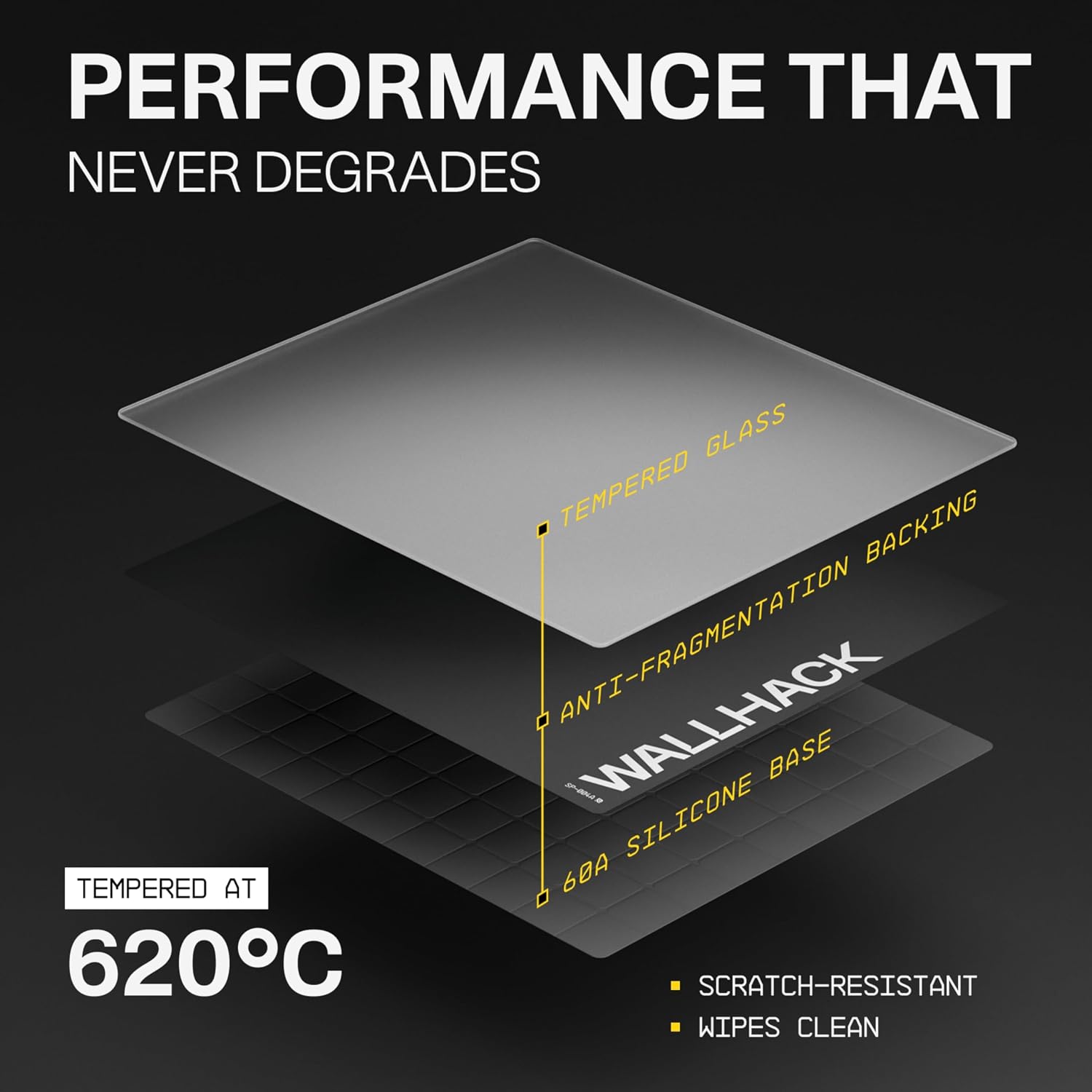 Wallhack SP-004A Black Glass Gaming Mouse Pad – 4th Gen Micro-Etched Surface, Medium Mousepad for Esports, Ultra-Fast Glide with Stopping Power, Tempered Glass, Durable & Portable, 15.4'x17.7' | Black