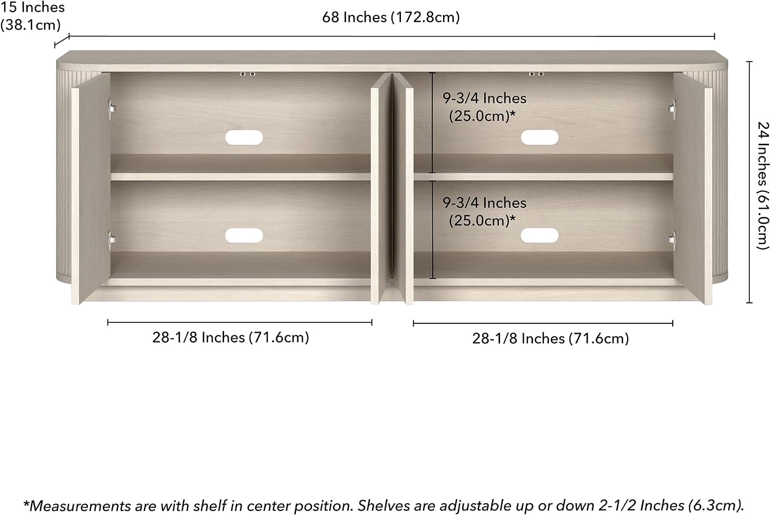Henn&Hart Fluted TV Stand for TVs up to 75' with 2 Storage Cabinets with an Adjustable Shelf for Living Room, Family Room, or Office, Beech White