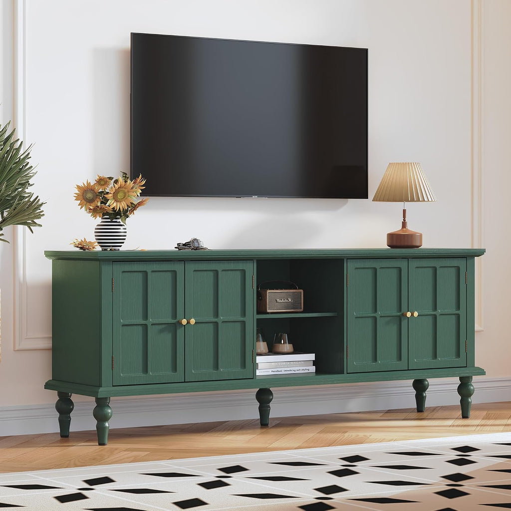 3More 67' Mid Century Modern TV Stand with Window Design,Wood Entertainment Center with Open Shelf,Up to 70' Media TV for Living Room or Bedroom,Green