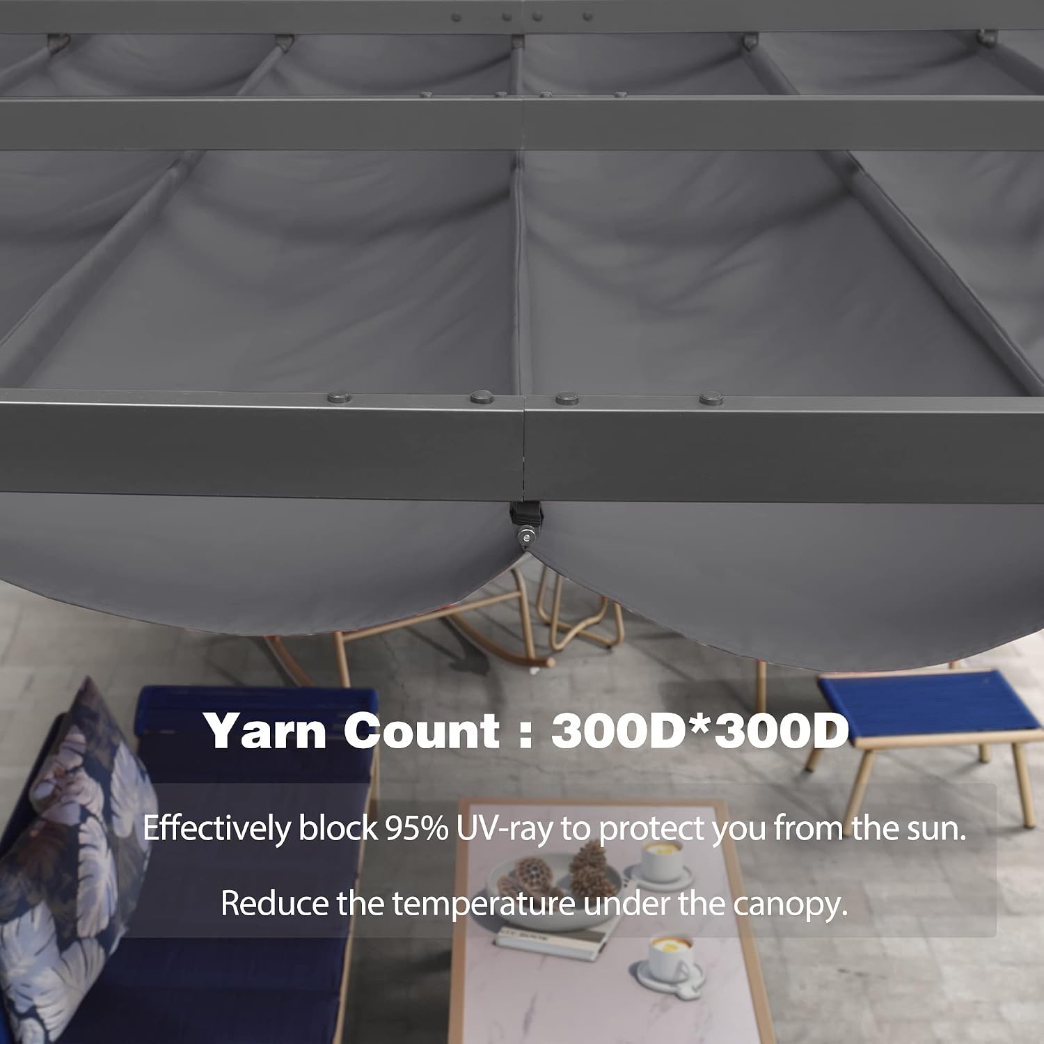 PURPLE LEAF Pergola Shade Cover for 12' X 16' Deck Porch Outside Outdoor Retractable Durable Fabric Canopy Replacement Top Only Gray
