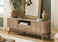 mopio Brooklyn Mid-Century Modern TV Stand, for TVs up to 50' / 59' Waveform Panel, Sleek Curved Profile with Adjustable Shelf and Sturdy Box Frame Leg (Golden Oak, 57')