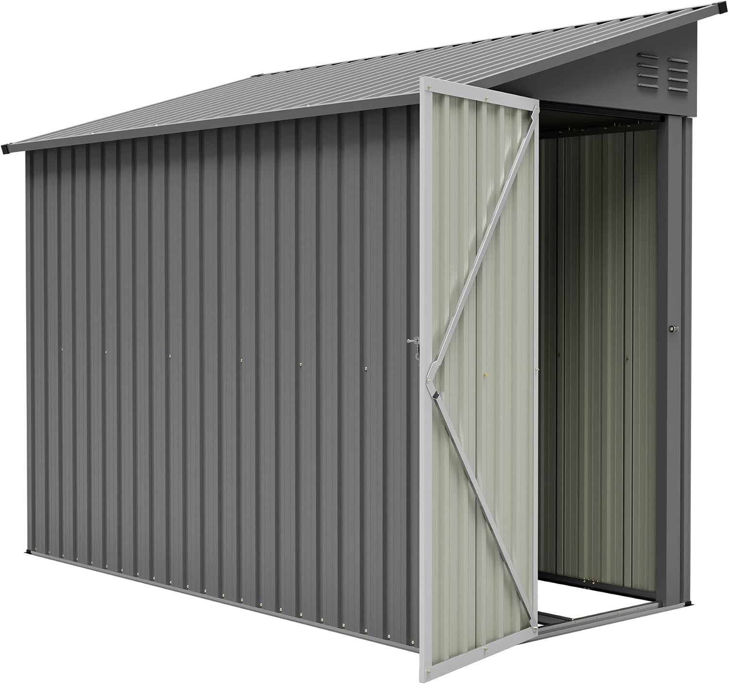 YOPTO 4×8 FT Lean to Metal Shed,Outdoor Heavy-Duty Storage Shed with Floor Base,All Weather Waterproof Garden Tool House W/Lockable Door&2 Air Vents,Reversible Door Design,for Backyard,Patio,Lawn,Gray