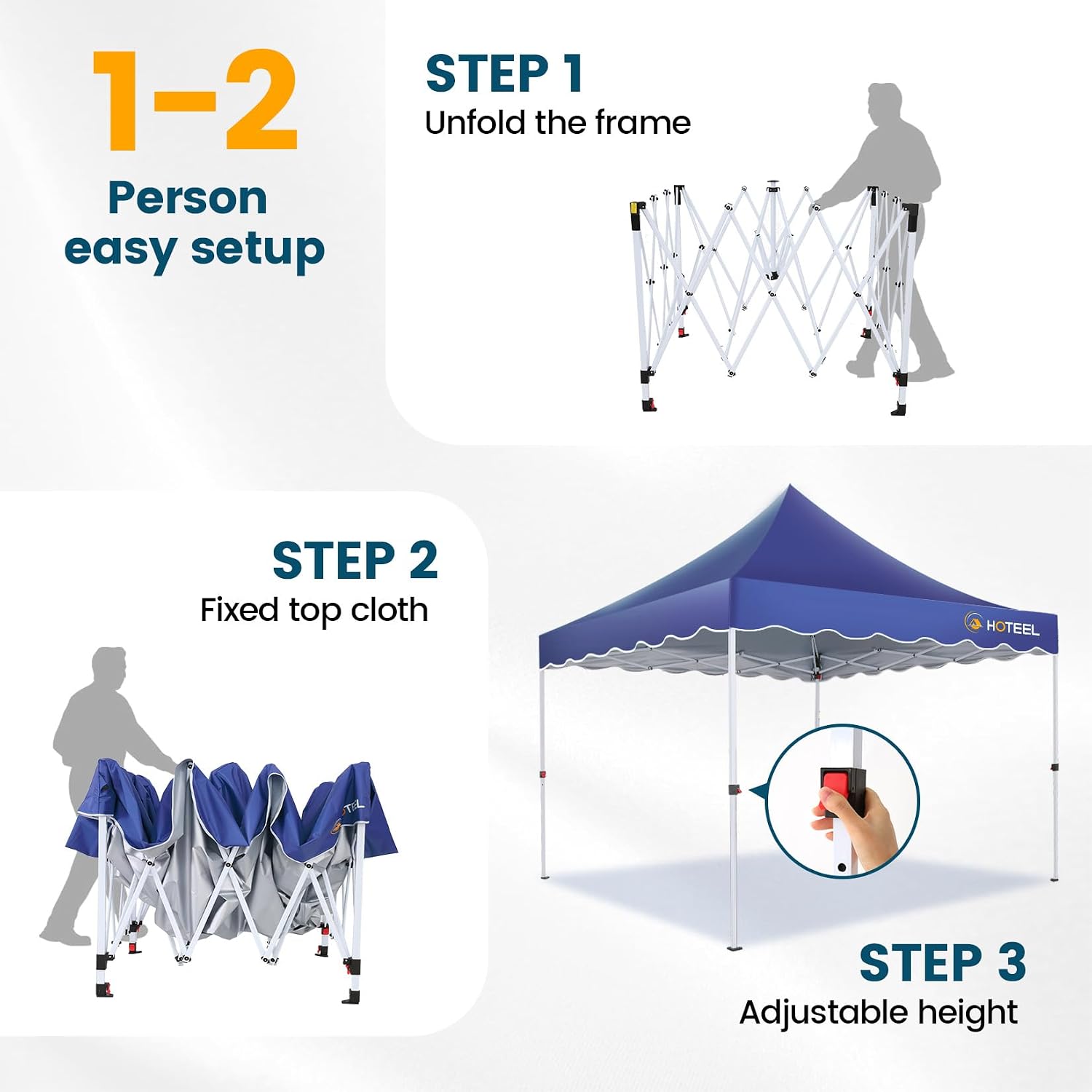 Hoteel 10x10 Pop Up Canopy Tent | One Person Setup Outdoor Shade, UPF 50+ and Waterproof, 210D Oxford Top, 3 Heights Adjustable, 600D Carry Bag for Beach, Events, Commercial Use (Dark Blue)