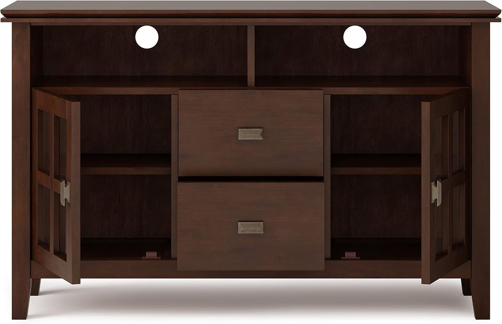 SIMPLIHOME Artisan TV Stand - 48 inch Wide Solid Wood Media Console in Russet Brown, Contemporary Entertainment Center for Living Room for TVs up to 55 Inches with Drawers and Cable Management
