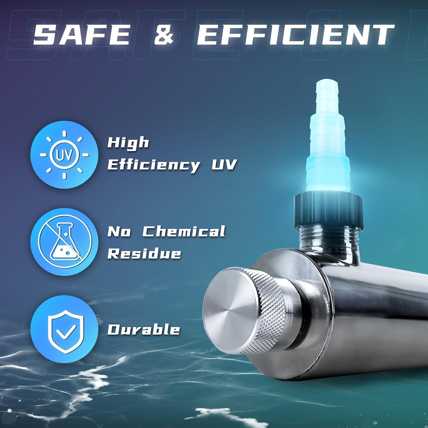 coospider-repta 55W UV Light for Above Groud Pool Cold Plunge Aquarium Algae Control with UVC Bulb Stainless Steel Ultraviolet Green Water Machine Algae Remover for Pond