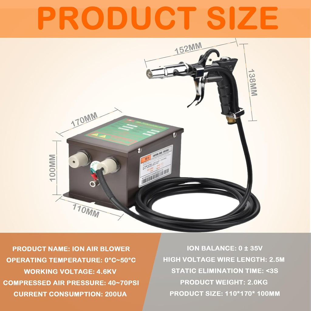 Ionizing Air Gun 4.6KV Anti-Static Air Gun with High Voltage Generator for Industrial Static Removal Static Eliminator 110V (with One Air Gun)