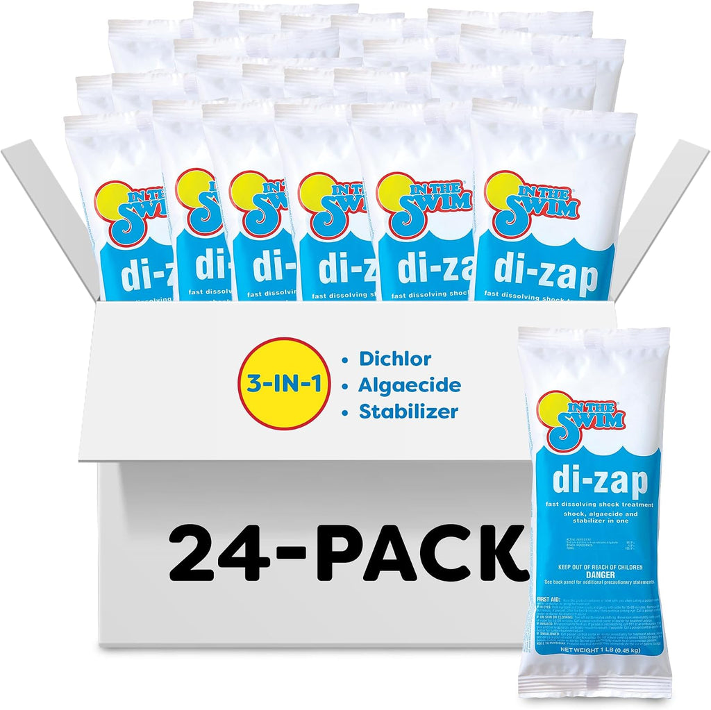 In The Swim Premium 3-in-1 Pool Shock - Di-Zap Contains Dichlor, Algaecide, and Stabilizer - 24 x 1 lb. Bags