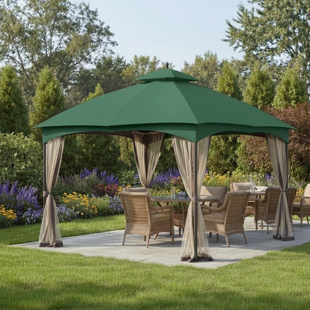 Garden Winds Reinforced RipLock 350 Replacement Canopy Top Cover Compatible with Massillon Biscayne 10' x 12' Gazebo Model L-GZ933PST - Green