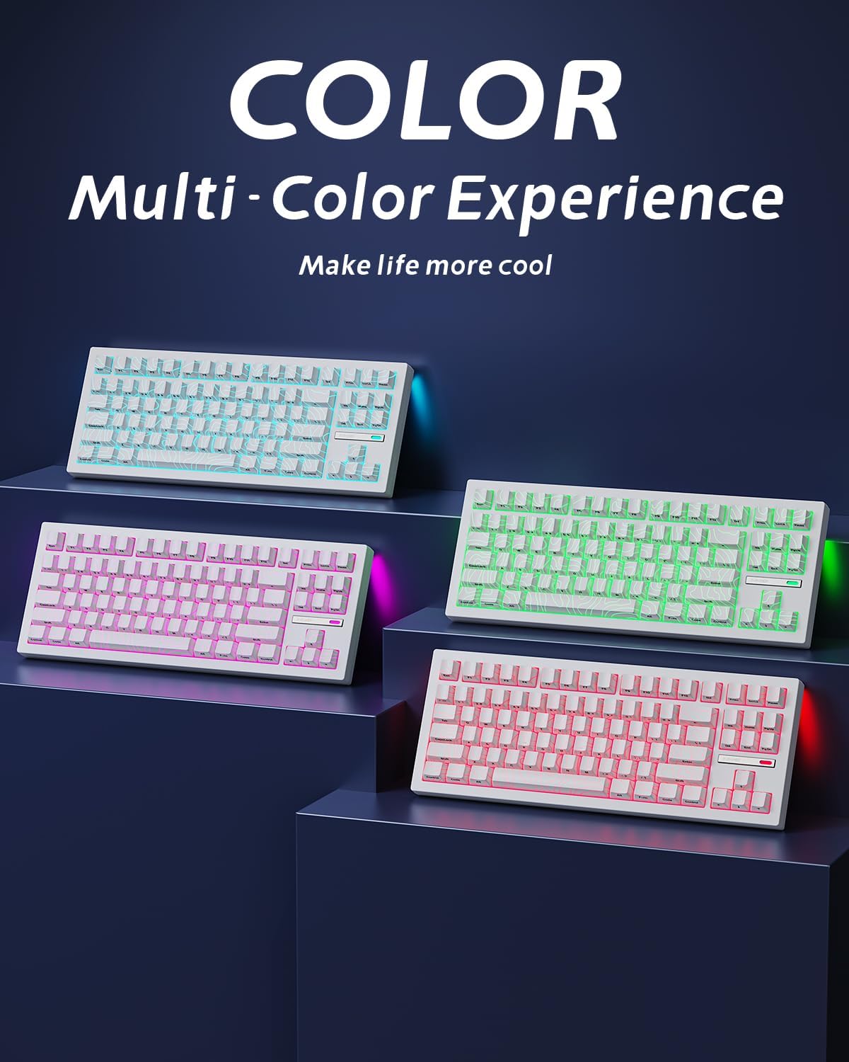 ZORNHER ZH870 Wireless Gaming Mechanical Keyboard,80% White Custom Creamy Sound Keyboard with Lighted Up White Topographic Keycaps,Creamy Sounding Linear Switches,Hot-Swappable,RGB Backlit