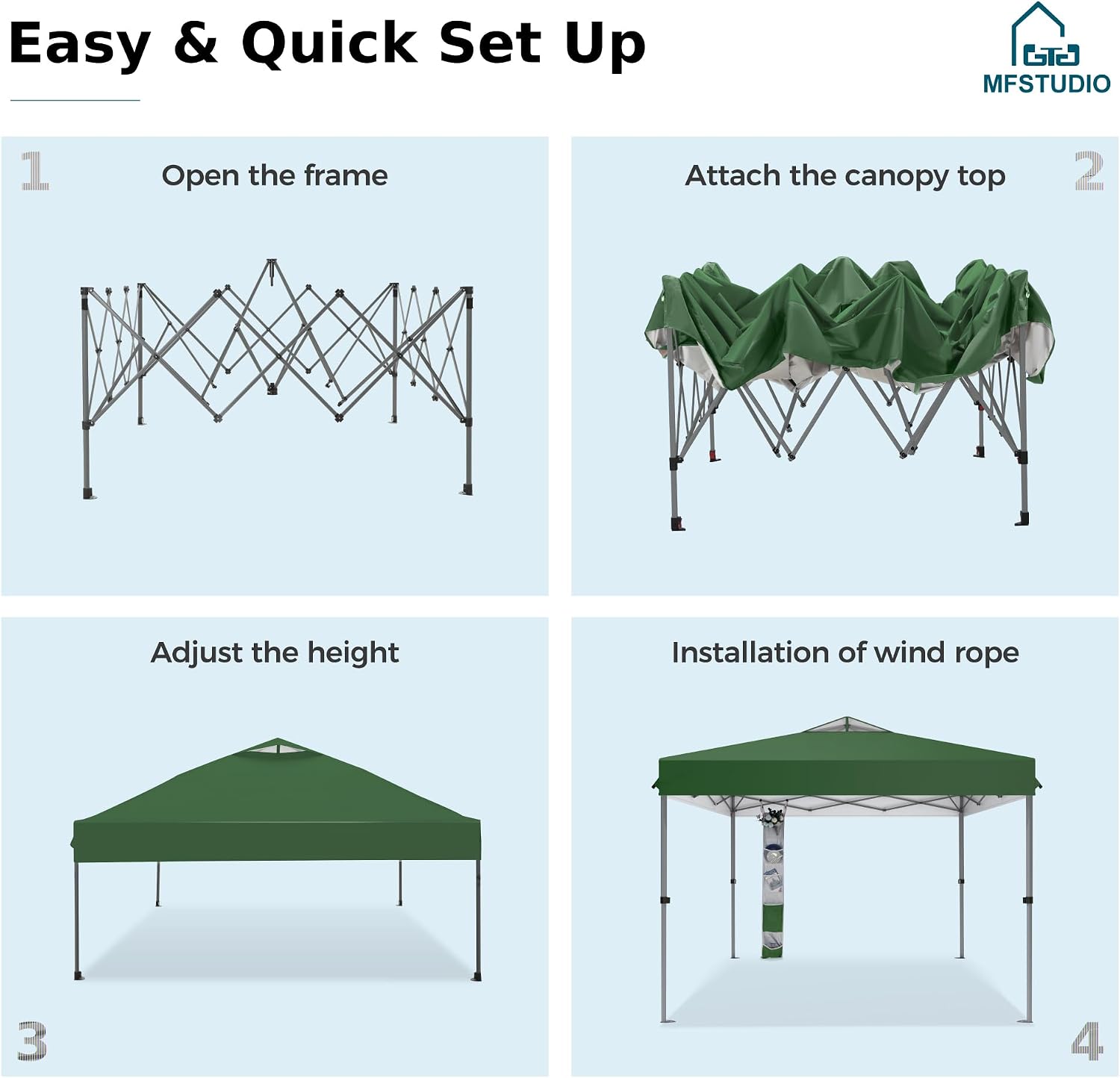 MFSTUDIO 10x10 Pop up Canopy Tent, Gazebo Shelter Sun Shade Canopies One Push Setup Portable Popup Easy Set up Tents with Vented Top,Storage,4 Sandbags,for Beach,Parties,Camping