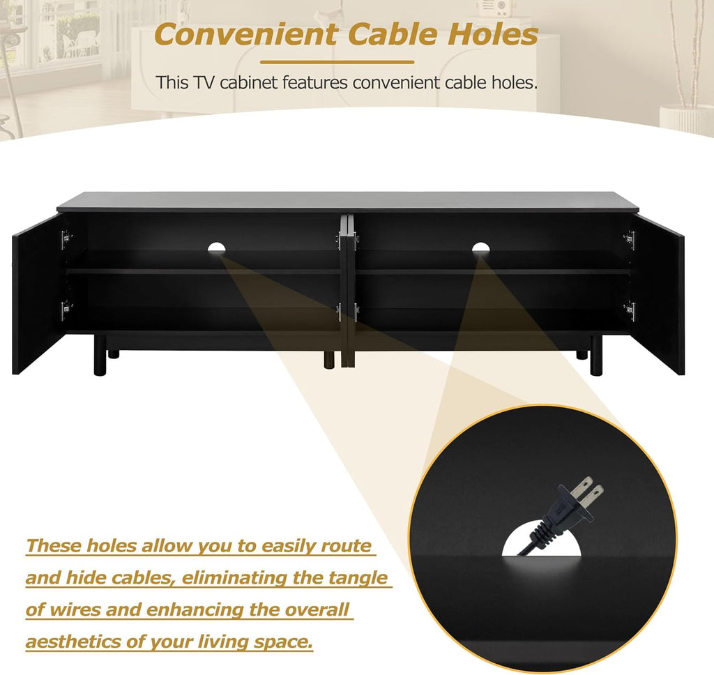 ON-TREND Graceful TV Stand with Arch Cabinets for TVs Up to 78'', Minimalist Entertainment Center with Solid Wood Legs, Practical Media Console with Adjustable Shelves for Living Room, Black
