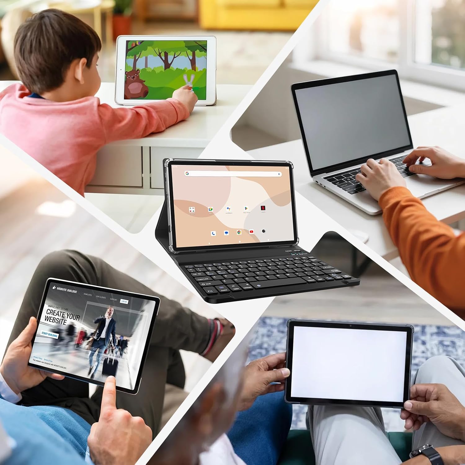 12 inch Android Tablet, 2K Display Android 15 Tablet, MTK G99 Octa-Core, 16GB 256GB 1TB Expansion, 2.4/5G WiFi, 21MP Camera, Widevine L1, Gemini AI 2.0, Tablets with Keyboard, Mouse, Case etc