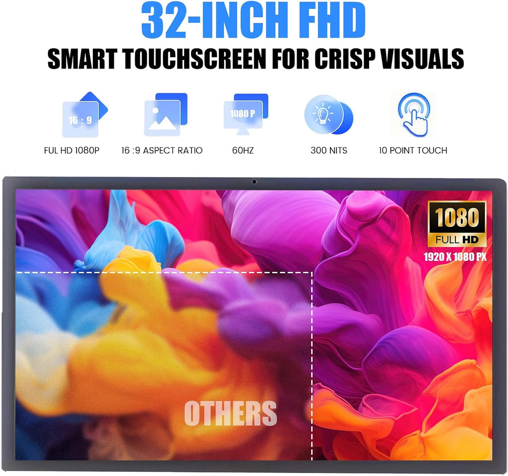 32 Inch Smart Portable TV on Wheels,FHD Touch-Screen-Monitor,Wireless RollableTV, 8G RAM,128G Storage,Built-in 6-8H Battery,Android 14,Full Swivel Rotation,Remote Control (Grey)