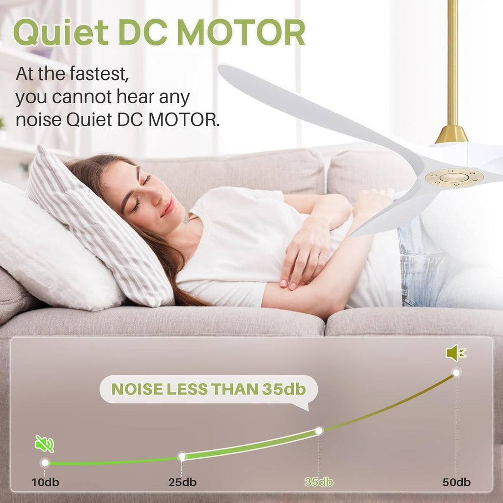CACI Mall 60' Ceiling Fan No Light, White Smart Ceiling Fan with Remote Control, Modern, without Light, Quiet Reversible DC Motor for Outdoor, Living Room, Bedroom, Patio, Porch