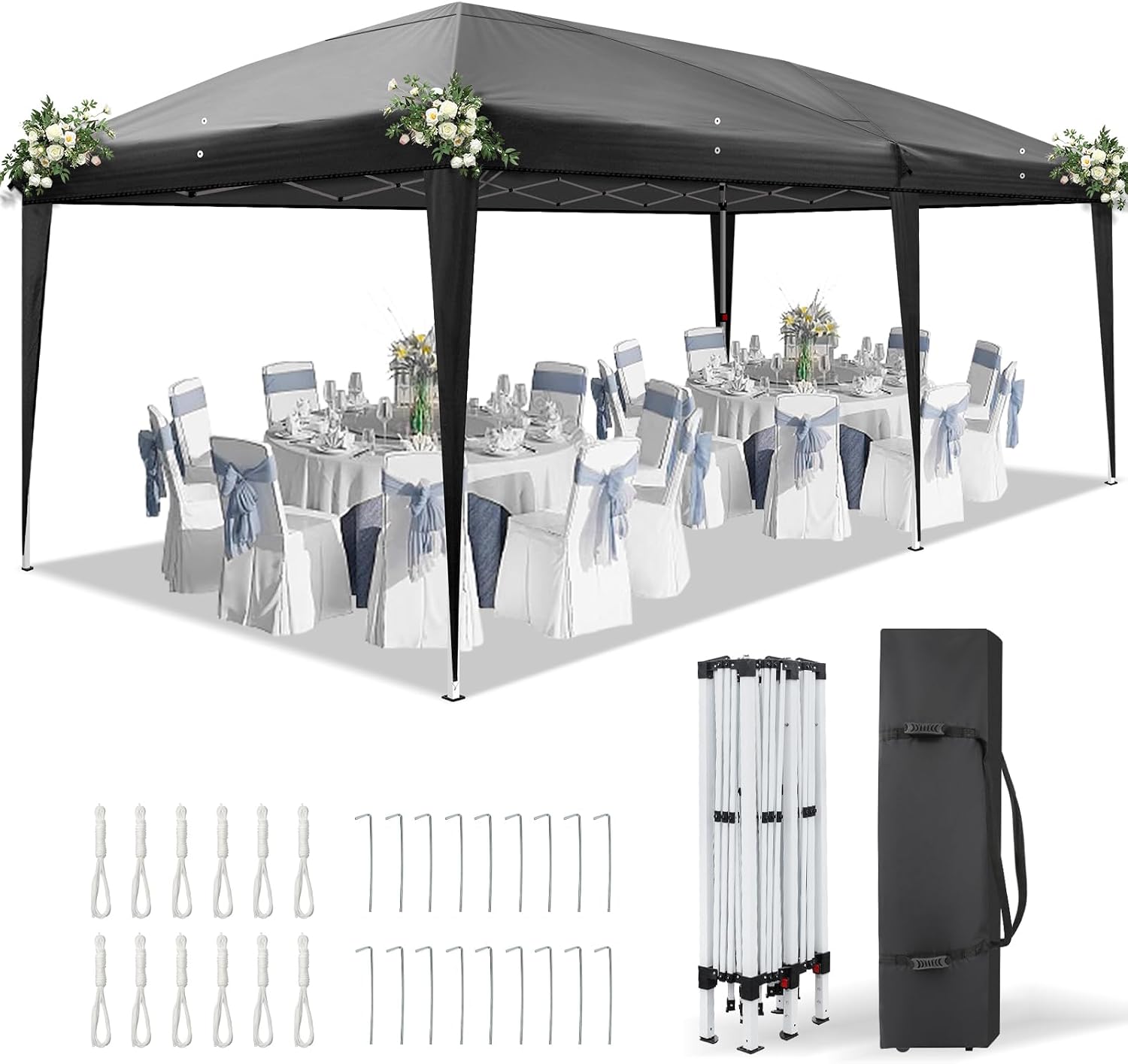 VINGLI 10x20 Pop Up Canopy Tent, Outdoor Tent Canopies Foldable Portable Canopies for Camping, Patio, Parties, EZ Up Gazebo Canopy with Carry Bag, Carpas para Patio (Black)