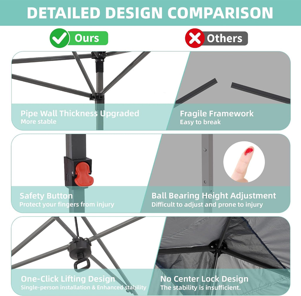 10x10 Pop Up Canopy Tent with One Push Setup, Portable Sun Shade Tent, Instant Easy Up Canopy with 4-Sidewalls & Hand Bag, Outdoor Fldable Gazebo with Vent Top, Grey.