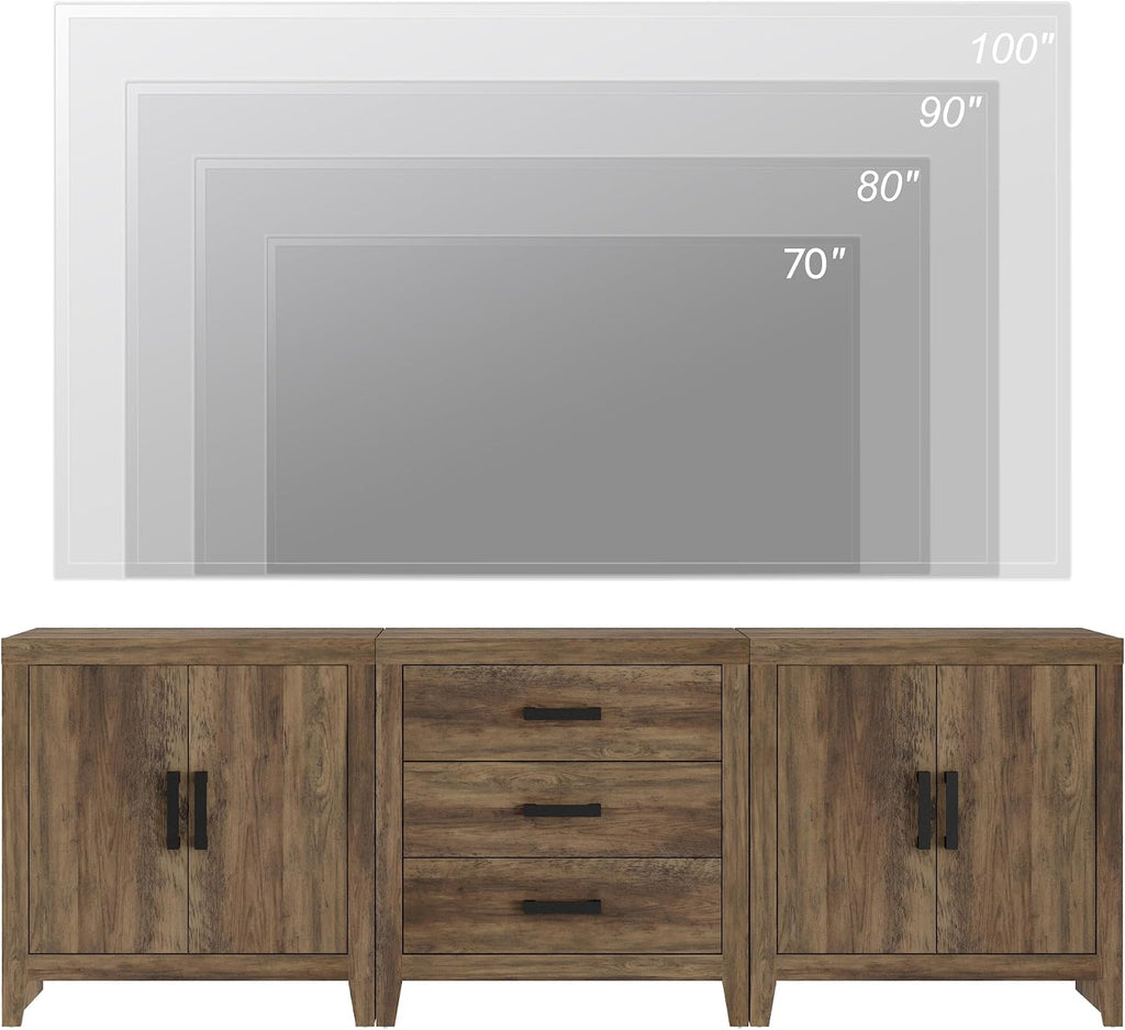 WAMPAT TV Stand for TVs up to 85 Inch, 3-Piece Modular Entertainment Center with Drawers and Doors, Farmhouse Media Console for Living Room, Bedroom, Home Theater, Brown