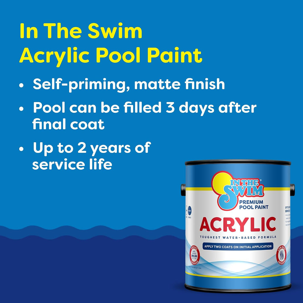 In The Swim Non-Slip Acrylic Swimming Pool Paint - White - for Smooth, Bare Cement Surfaces, Previously Acrylic Coating, or Rubber Base Paint Coating - 1 Gallon - 2-Pack