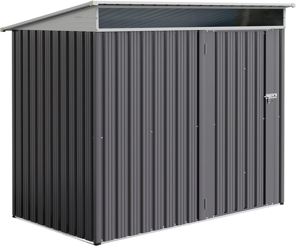Vongrasig 6x4 FT Outdoor Storage Shed, Metal Lean to Shed with Window and Lockable Door, All-Weather Graden Tool Shed for Backyard Garden Patio Lawn, Dark Grey