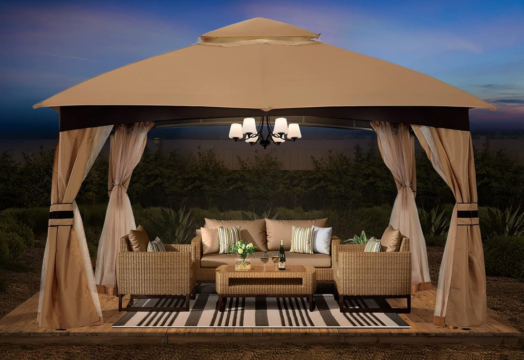 ABCCANOPY 10x10 Outdoor Gazebo - Patio Gazebo with Mosquito Netting, Outdoor Canopies for Shade and Rain for Lawn, Garden, Backyard & Deck (Beige)
