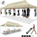 HOTEEL 10x30 Heavy Duty Pop up Canopy Tent Without Sidewalls, Easy Setup Outdoor Commercial Instant Tent for Parties Wedding Event, with Portable Bag, Khaki(Hexagonal Frame)