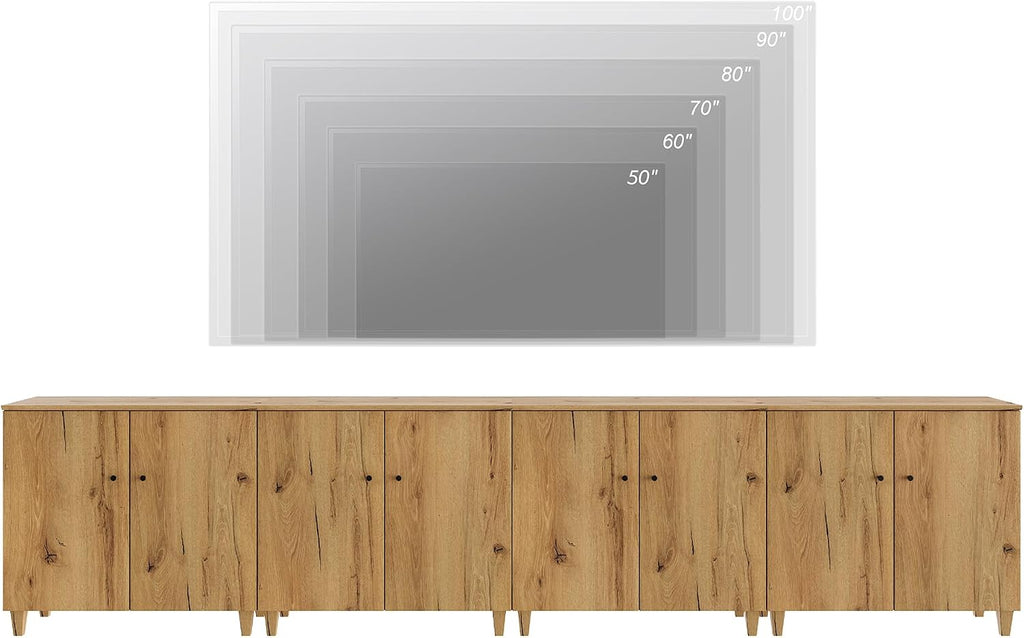 WAMPAT TV Stands Entertainment Center for 100+ Inch TVs, 4-in-1 Wood Television Stand with Doors, 141.6' Extra Wide Modern Media Console Tables with Storage Cabinets for Living Room, Oak Brown