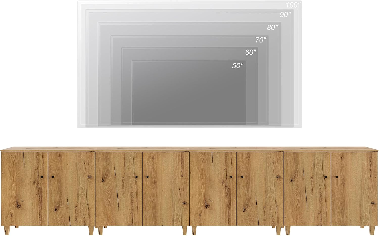 WAMPAT TV Stands Entertainment Center for 100+ Inch TVs, 4-in-1 Wood Television Stand with Doors, 141.6' Extra Wide Modern Media Console Tables with Storage Cabinets for Living Room, Oak Brown