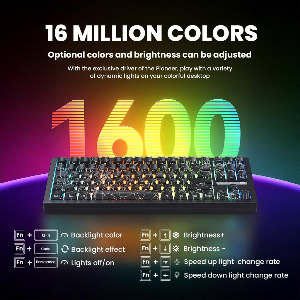 ZORNHER ZH870 Wireless Gaming Mechanical Keyboard,80% Black Custom Creamy Sound Keyboard with Spider Web IMD PC Keycaps,Creamy Sounding Linear Switches,Hot-Swappable,RGB Backlit,2.4GHz/USB-C/BT5.0
