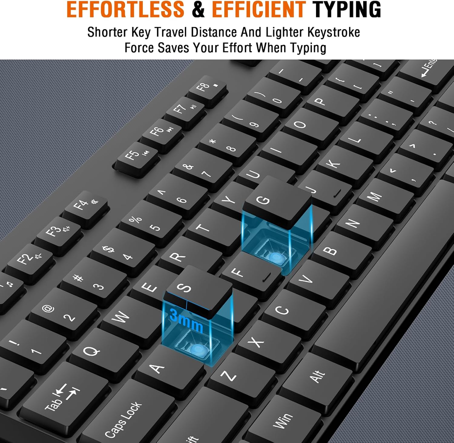 Wireless Keyboard and Mouse Combo, EDJO Silent Full Size Cordless USB Keyboard Mouse, 2.4GHz Lag-Free, Long Battery Life, for Computer, Laptop, PC, Chromebook, Windows (Black, 8 Pack)
