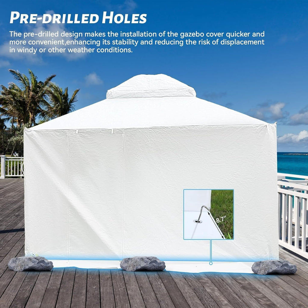 10'X12' Gazebo Cover for Hardtop Gazebos, Outdoor Universal Winter Gazebo Cover with Sidewalls and Mesh Windows, All Season Waterproof Enclosed Gazebo Cover, White