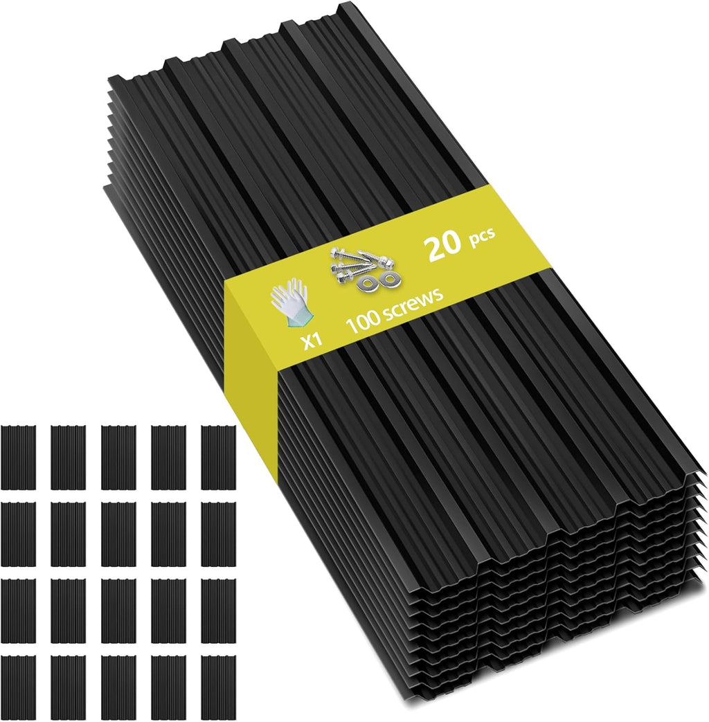 Metal Roofing Panels - 20 Pcs Corrugated Pergola Roofing Panels Heavy Duty Waterproof Tin Roof Materials for Shed Gazebo Garages Patio Siding 60.6x17.7in, Black