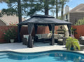 PURPLE LEAF 12'x18' Hardtop Gazebo with Lights Patio Outdoor Pavilion with Galvanized Steel Double Roof Includes Netting and Curtains for Garden Lawn Backyard Grey