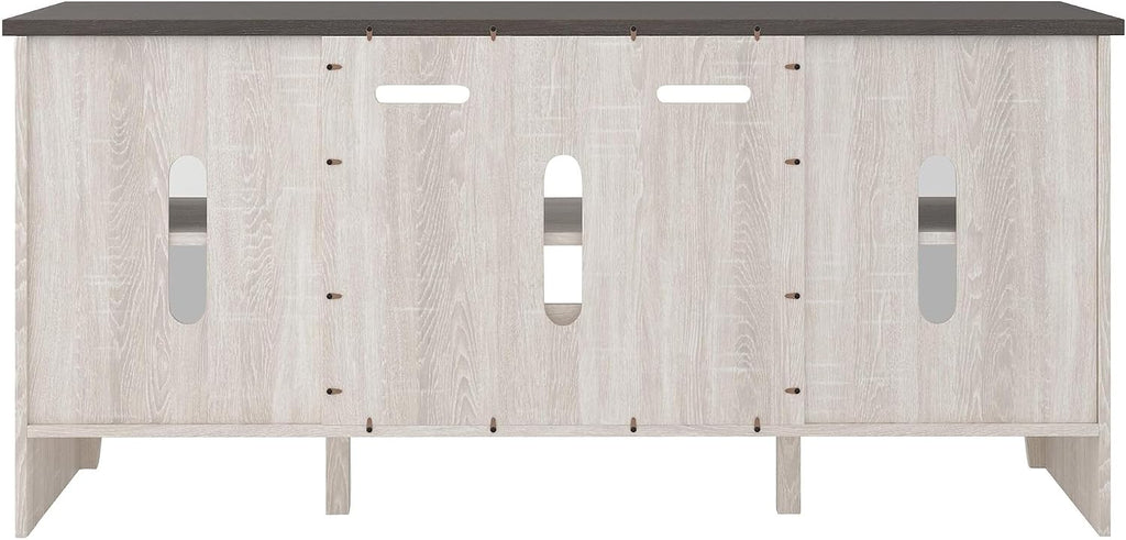 Signature Design by Ashley Dorrinson Farmhouse TV Stand with Fireplace Option, Fits TVs up to 58', Whitewash