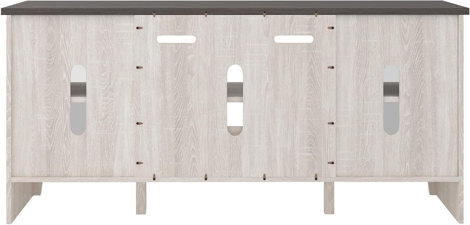 Signature Design by Ashley Dorrinson Farmhouse TV Stand with Fireplace Option, Fits TVs up to 58', Whitewash