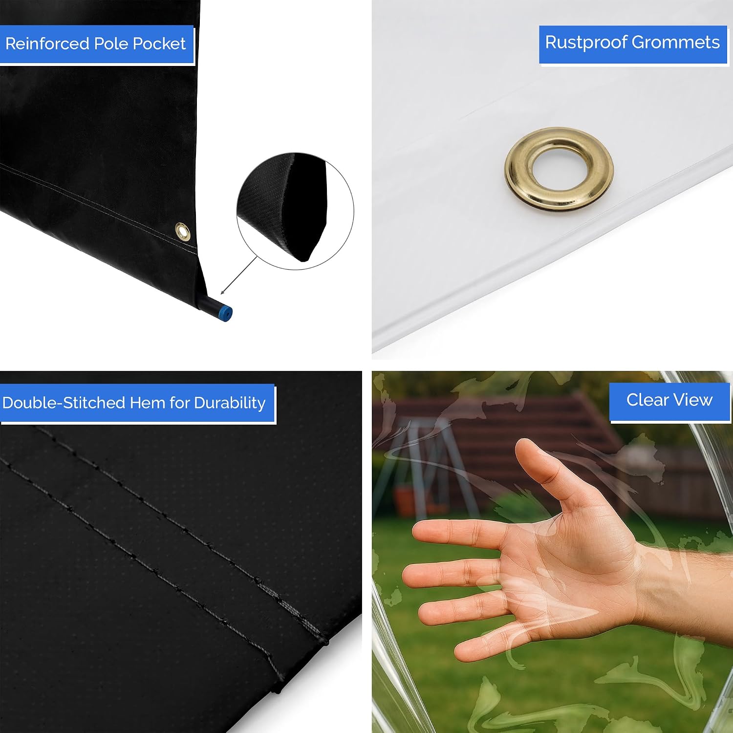 Covers & All Vinyl Outdoor Curtains for Patio Waterproof – 12 oz Outdoor Clear Panel Curtains, Gazebo Curtains with Brass Grommets for Pergola, Porch & Patio Walls for Winter (8 x 12 ft, Black)