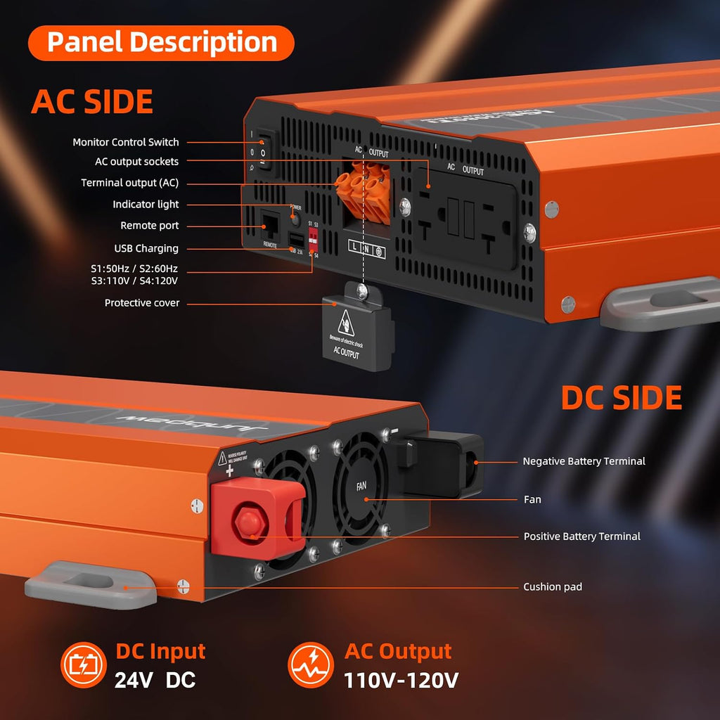 3080W Pure Sine Wave Inverter 24V to 110V Ultra Quiet, Game-Changing Design | 24V to 120 Converter for Home, RV, Camping, Off-Grid & Outdoor Adventures丨DC to AC (LGE-24-3080TI)