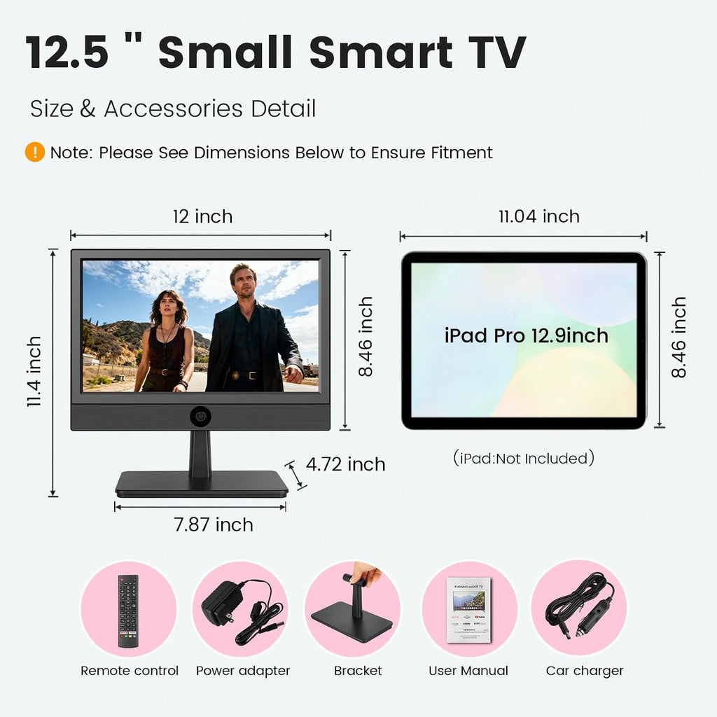 othoig 12.5 Inch Small Smart TV with Built-in Apps, Full HD 1080P Mini Flat Screen TV, WiFi & Bluetooth, ATSC Digital Tuner, USB/HDMI/AV Inputs,12V Car Charger Small TV for Kitchen,Bedroom,RV,Office