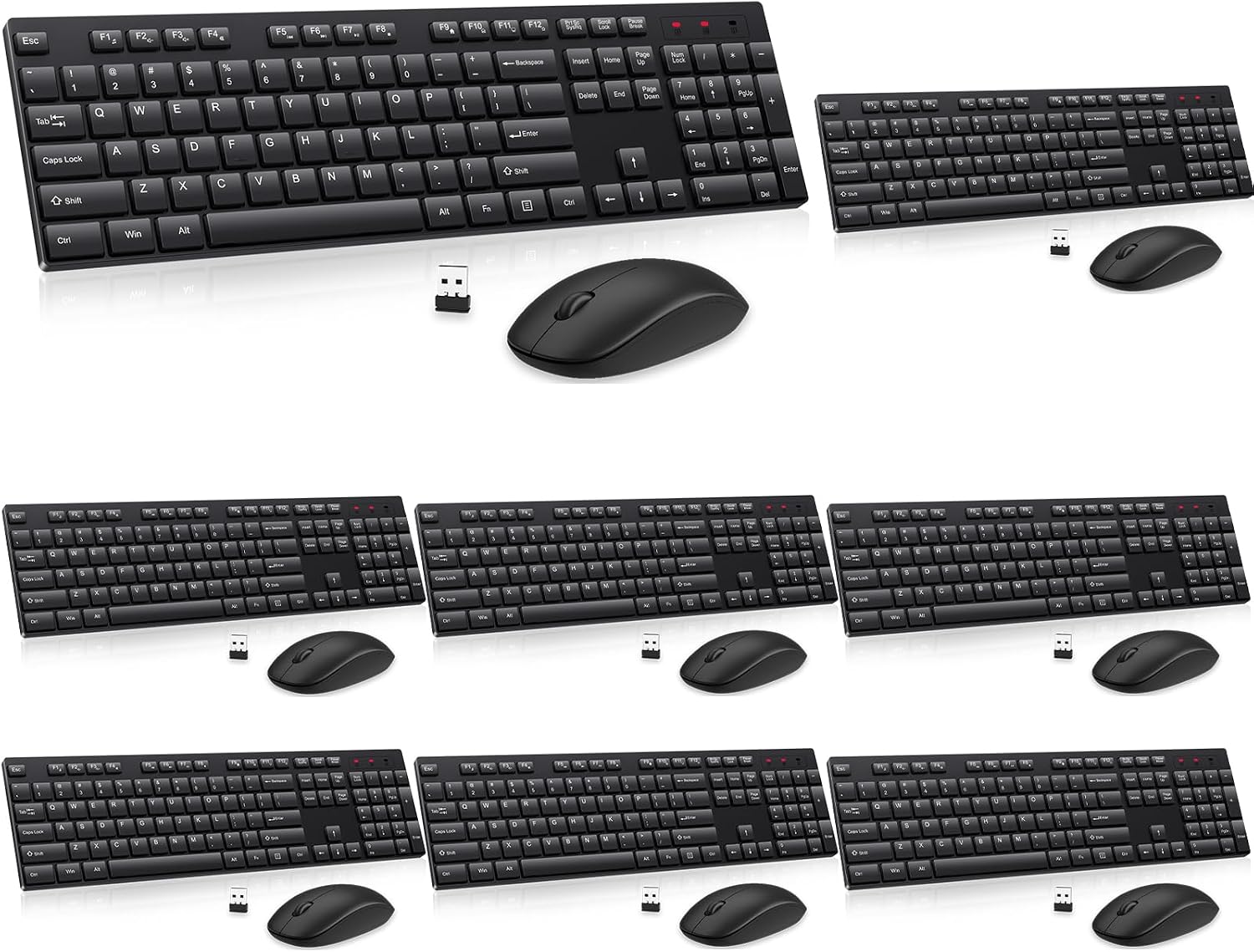 Wireless Keyboard and Mouse Combo, EDJO Silent Full Size Cordless USB Keyboard Mouse, 2.4GHz Lag-Free, Long Battery Life, for Computer, Laptop, PC, Chromebook, Windows (Black, 8 Pack)