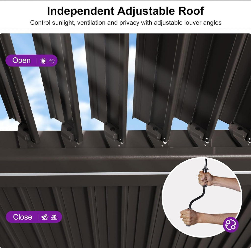 PURPLE LEAF 10' x 12' Outdoor Louvered Pergola Aluminum Pergola with Adjustable Roof for Camping Outdoor Patio Deck Garden Hardtop Gazebo Bronze