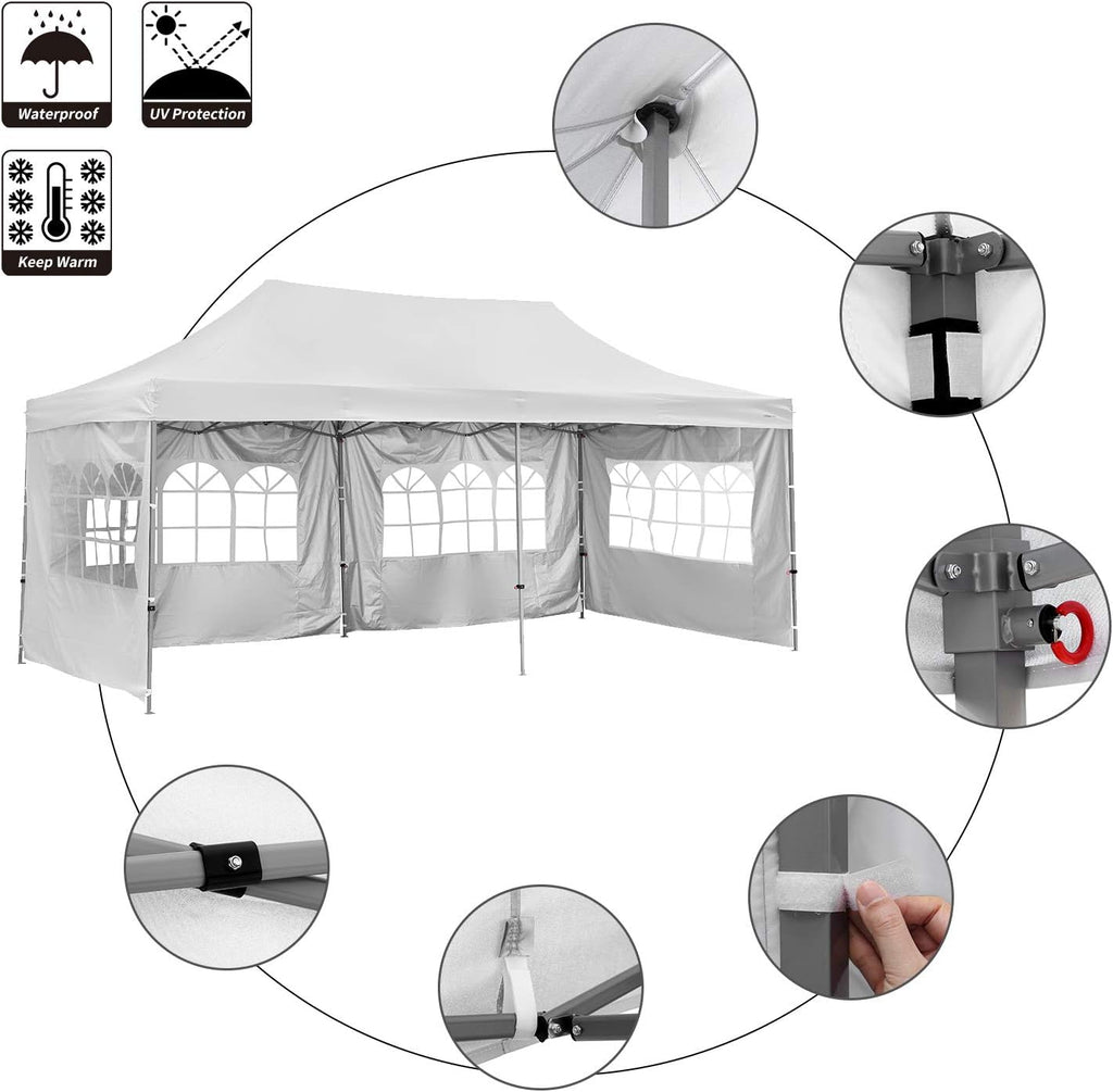 GDY 10x20 Ft Outdoor Pop Up Canopy Tent, Commercial Portable Instant Folding Gazebos Waterproof Canopies with Carrying Bag