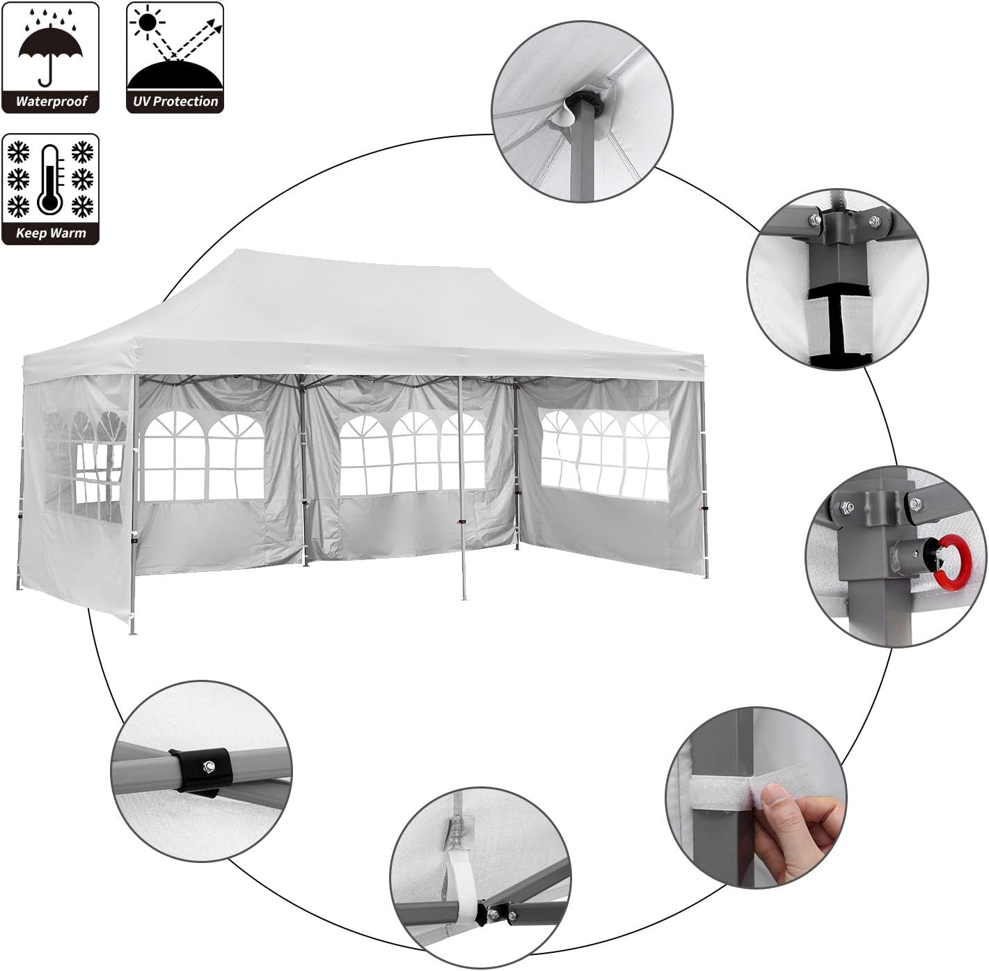 GDY 10x20 Ft Outdoor Pop Up Canopy Tent, Commercial Portable Instant Folding Gazebos Waterproof Canopies with Carrying Bag
